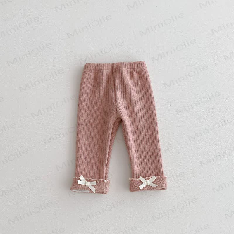 Baby Ribbed Bow Ruffle Leggings - Pink - 2-3T - image 2