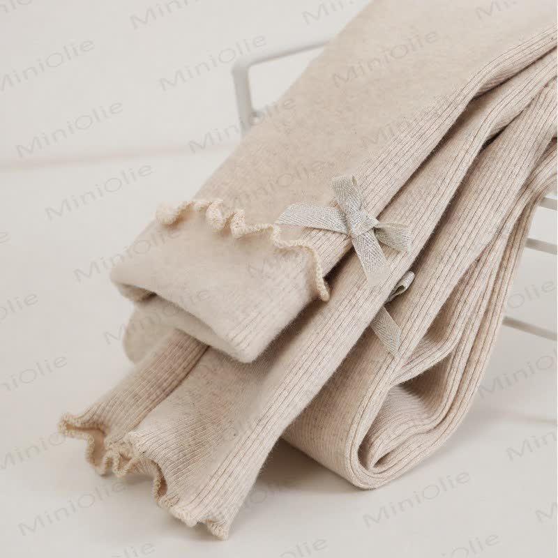 Toddler Girl Ribbed Bow Fleece Lined Leggings - Beige - 6-7T - image 1