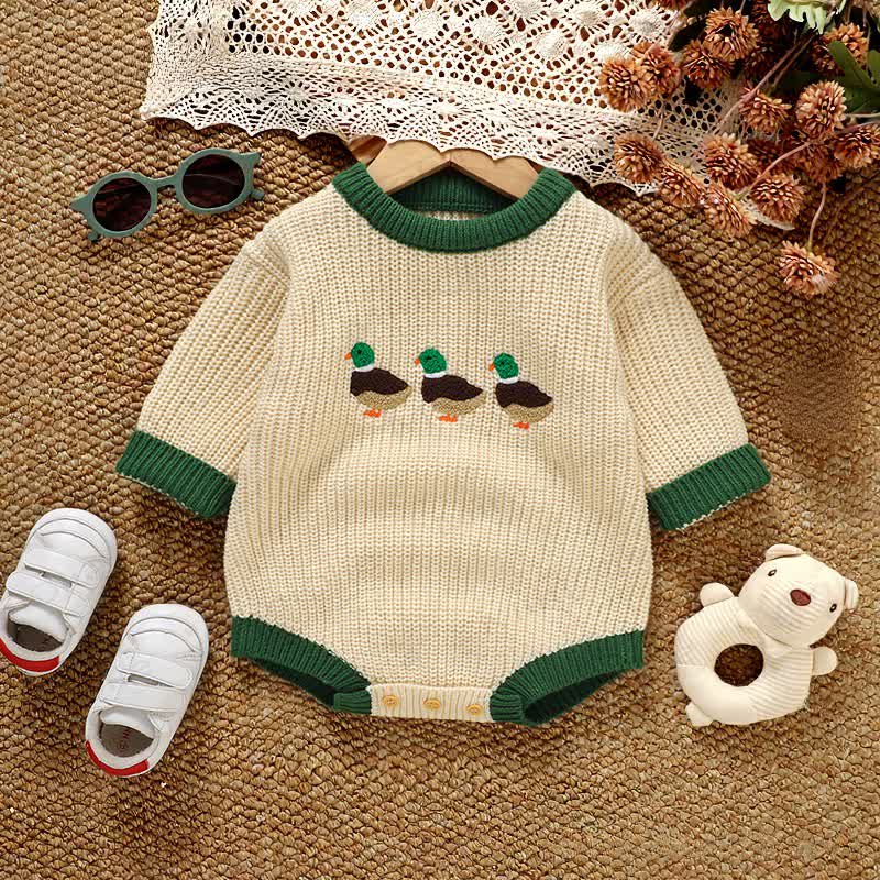 Baby Duck Embroidered Knit Bodysuit - Beige - 12-18M - image 1