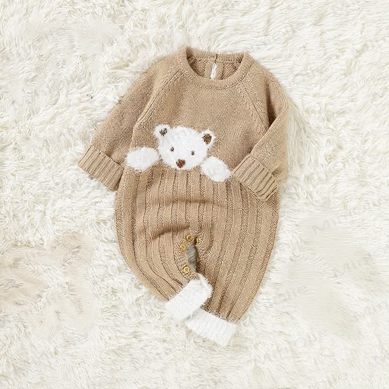 Baby Plush Bear Knit Romper - Khaki - 18-24M - image 2