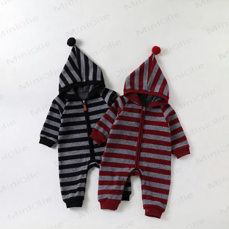 Baby Striped Hooded Warm Romper - image 7
