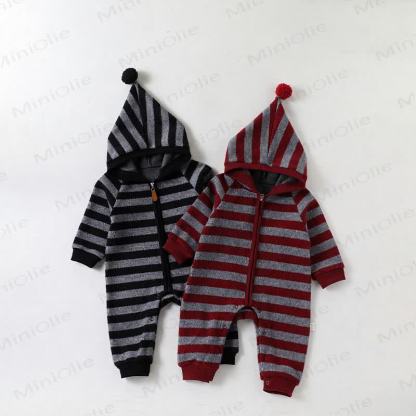 Baby Striped Hooded Warm Romper - image 7