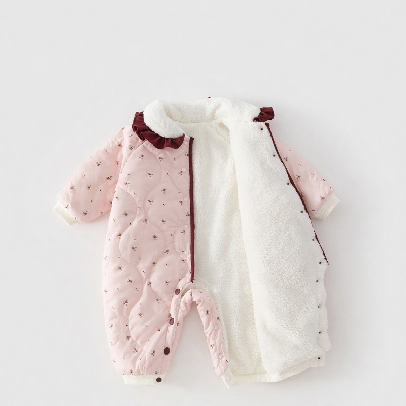 Baby Floral Quilted Sherpa Lined Romper - image 2