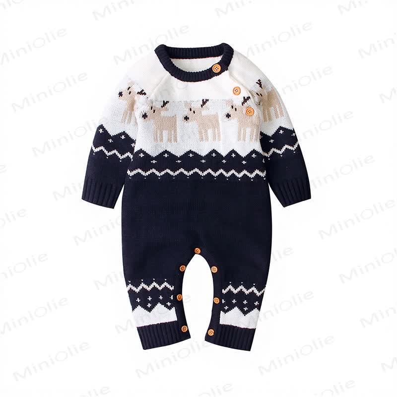 Baby Christmas Reindeer Jacquard Knit Colorblock Romper - image 7