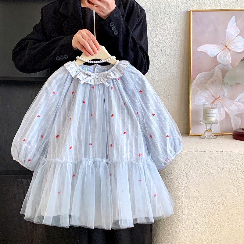 Toddler Girl Heart Embroidered Tulle Dress - Blue - 8-9T - image 1