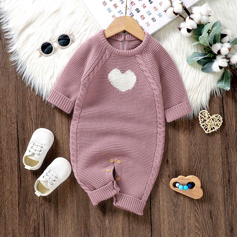 Baby Heart Knit Long Sleeve Romper - Pink - 12-18M - image 4