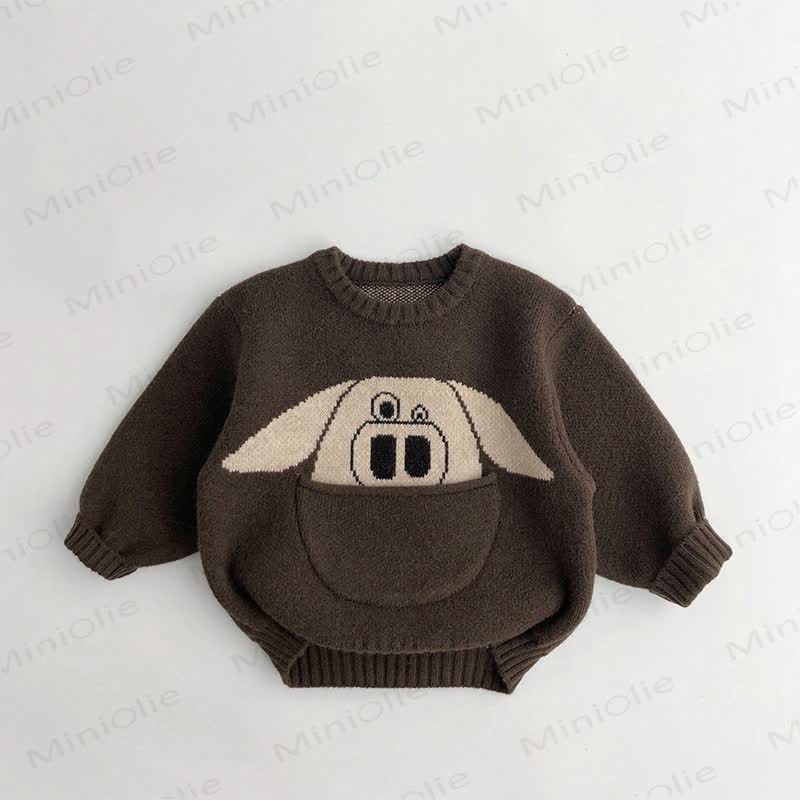 Toddler Animal Pocket Knit Sweater - Coffee - 6-7T - image 2