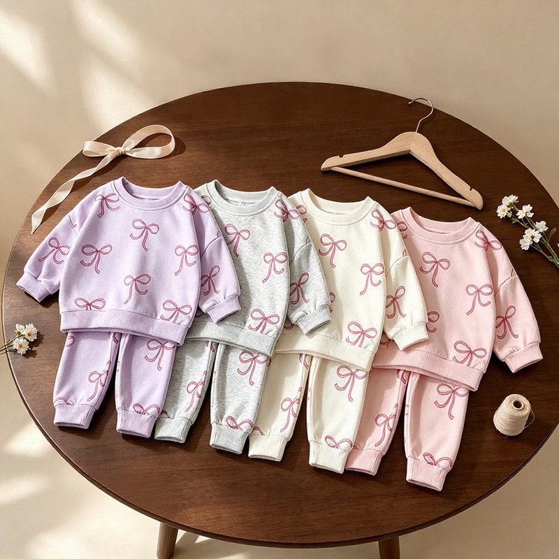 Toddler Girl Bow Print Sweatshirt and Jogger 2-piece Set - image 1
