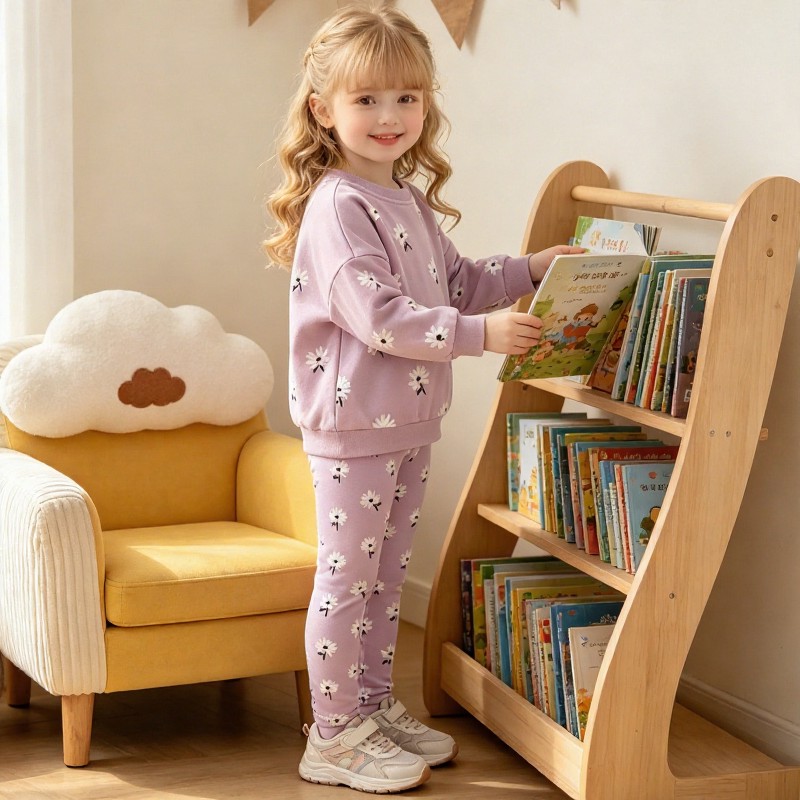 Toddler Girls Purple Daisy Print Sweatshirt and Pants Set - image 1