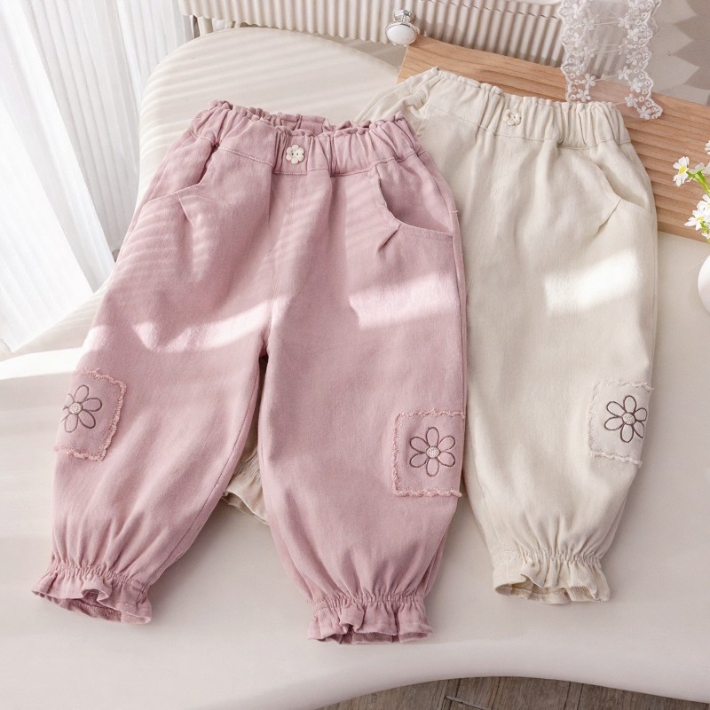 Toddler Girl Soolid Color Floral Patch Pants - image 1