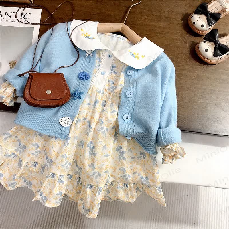 Toddler Yellow Floral Dress or Starfish Cardigan - image 1