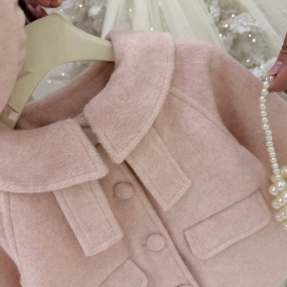Baby Toddler Girl Pink Woolen Coat with Beret - image 4