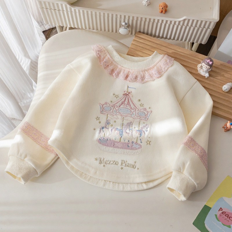 Toddler Girl Unicorn Embroidered Sweatshirt or Flare Denim Pants - Beige Sweatshirt - 8-9T - image 2