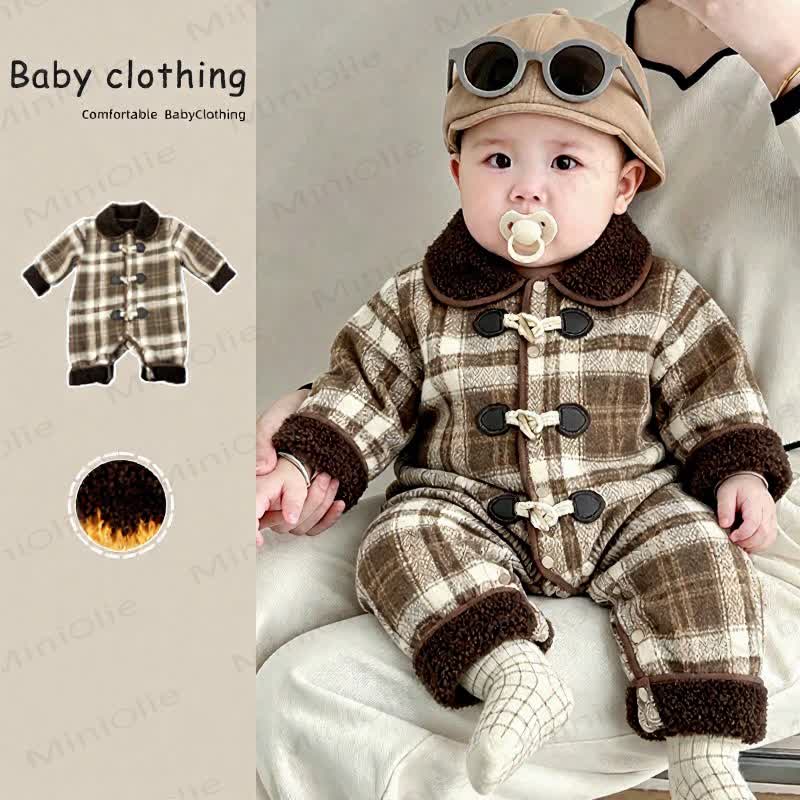 Baby Caramel Plaid Fleece Romper - Brown - 2-3T - image 1