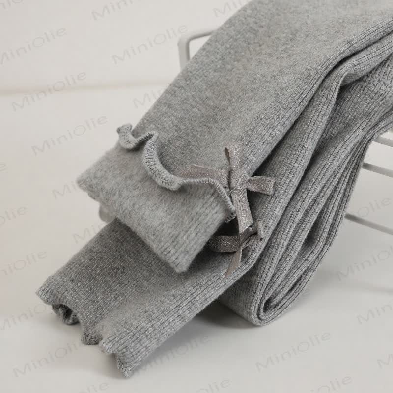 Toddler Girl Ribbed Bow Fleece Lined Leggings - Light Gray - 6-7T - image 4