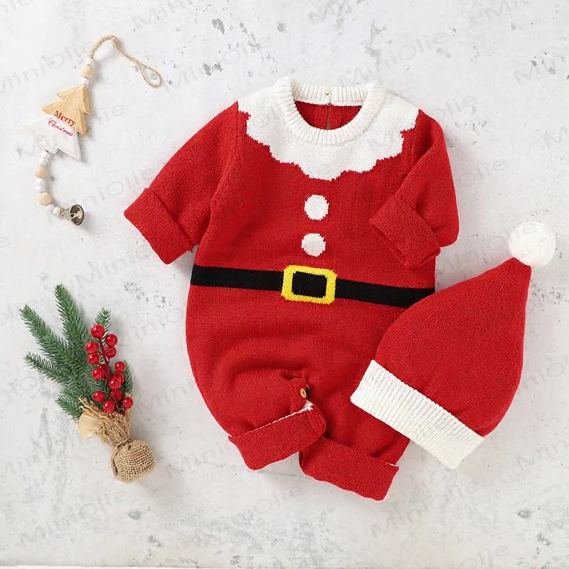 Baby Christmas Knit Romper with Hat - Red - 18-24M - image 1