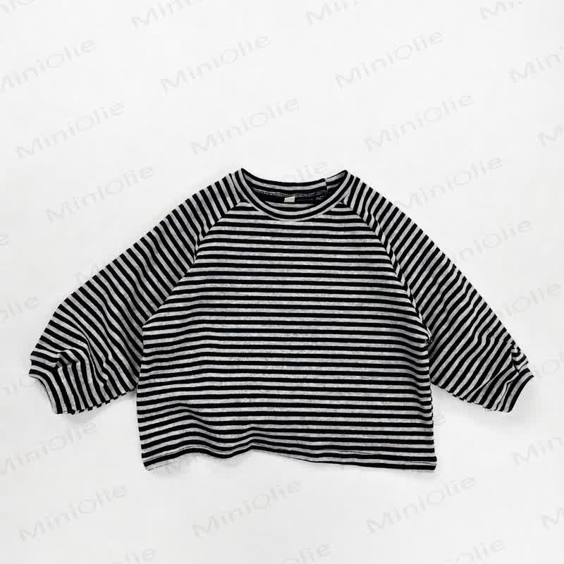 Toddler Long Sleeve Crew Neck Casual T-shirt - Black and Gray Stripes - 6-7T - image 4