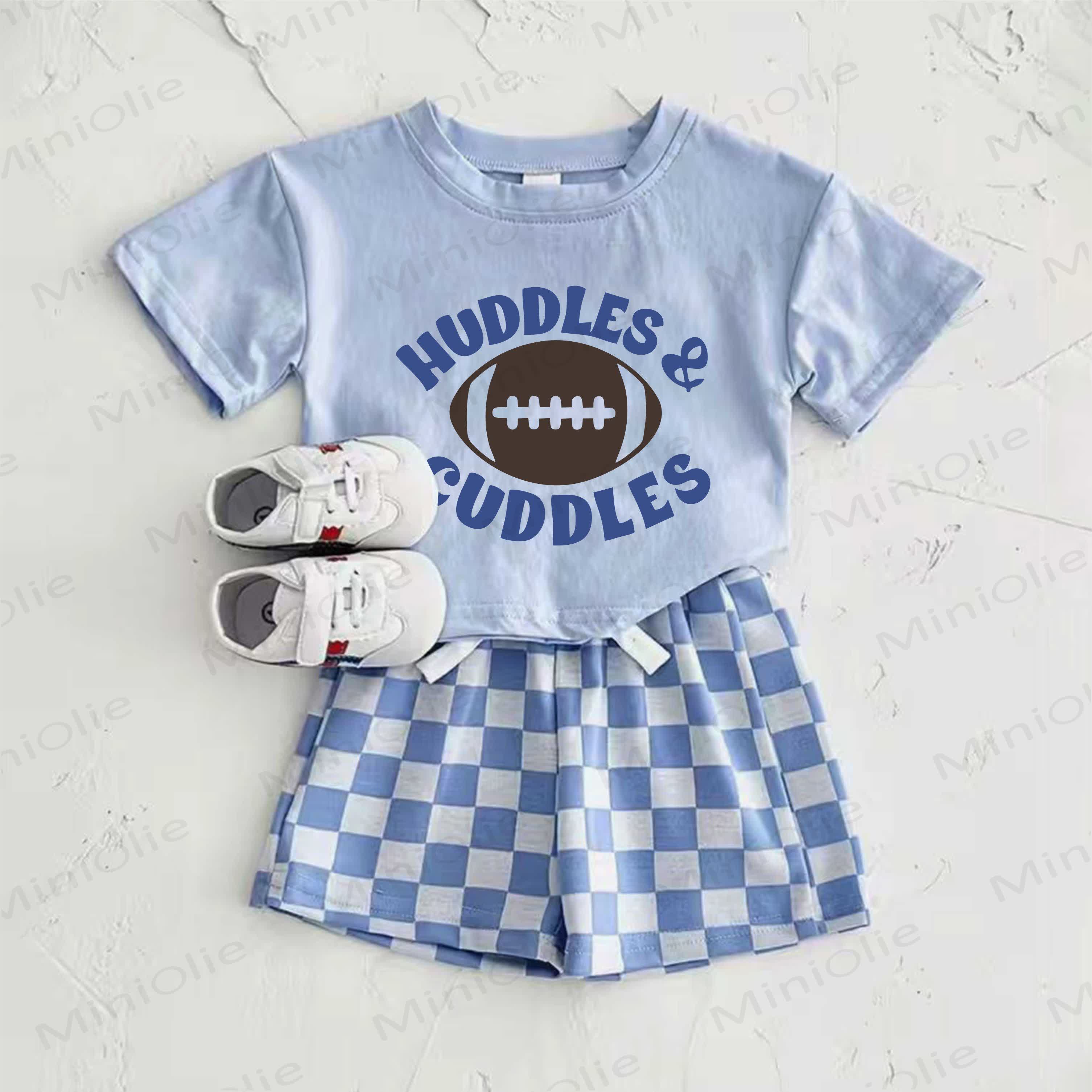 HUDDLES&CUDDLES Baby Blue American Football Print T-shirt and Plaid Pants 2-Piece Set - Blue - 2-3T - image 1