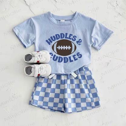 HUDDLES&CUDDLES Baby Blue American Football Print T-shirt and Plaid Pants 2-Piece Set - Blue - 2-3T - image 1