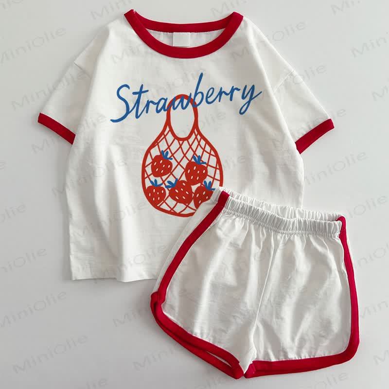 STRAWBERRY Baby T-shirt and Shorts 2-Piece Set - White&Red - 3-5T - image 1