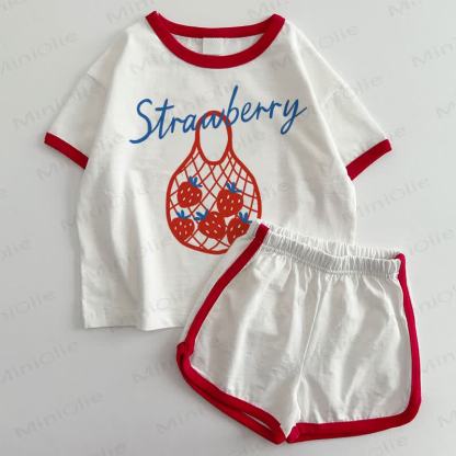 STRAWBERRY Baby T-shirt and Shorts 2-Piece Set - White&Red - 3-5T - image 1