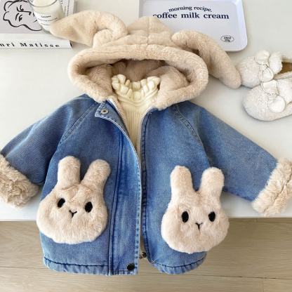 Kids Girl Bunny Cowboy Hoodie Fleece Outerwear - image 2