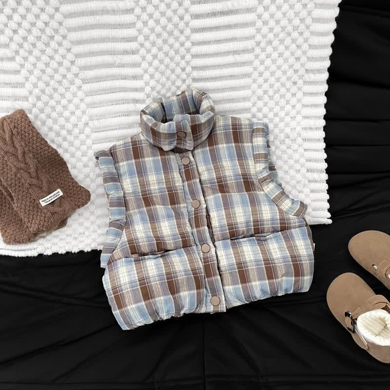 Baby Toddler Coffee Top & Plaid Splicing Pants & Quilted Tank Top - Plaid Tank Top - 3-5T - image 6