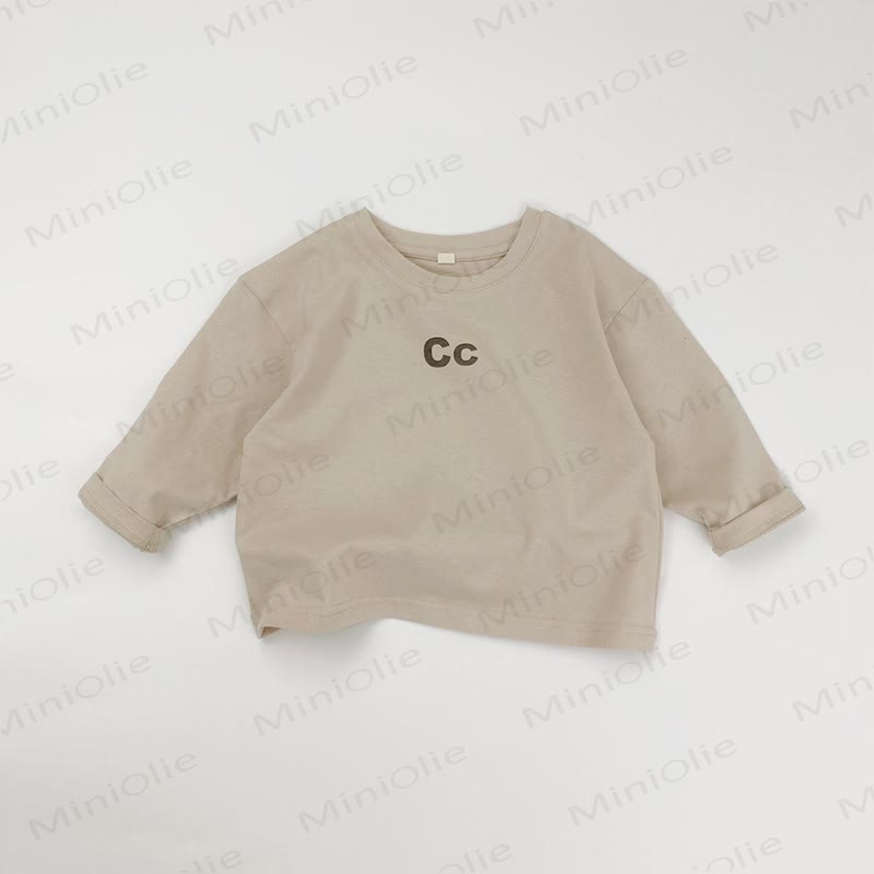 Letter CC Toddler Round Neck Tee - Beige - 8Y - image 6