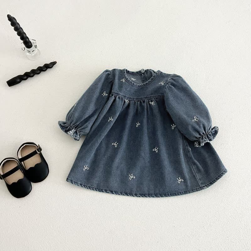 Girls Bow Embroidered Denim Dress - image 6