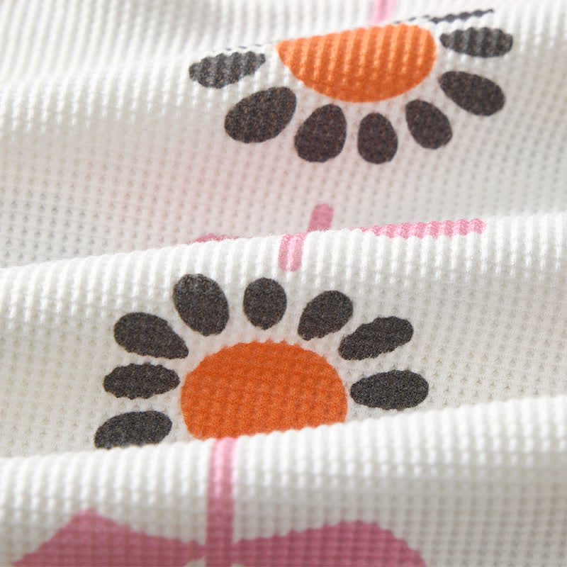 Baby Flower Print White Waffle Sweatshirt 2-piece Set - image 7