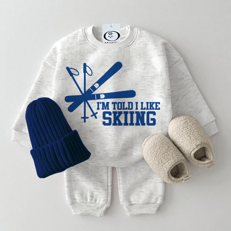 I'M TOLD I LIKE SKIING Baby Sweatsuit 2-piece Set - Light Grey - 2-3T - image 7