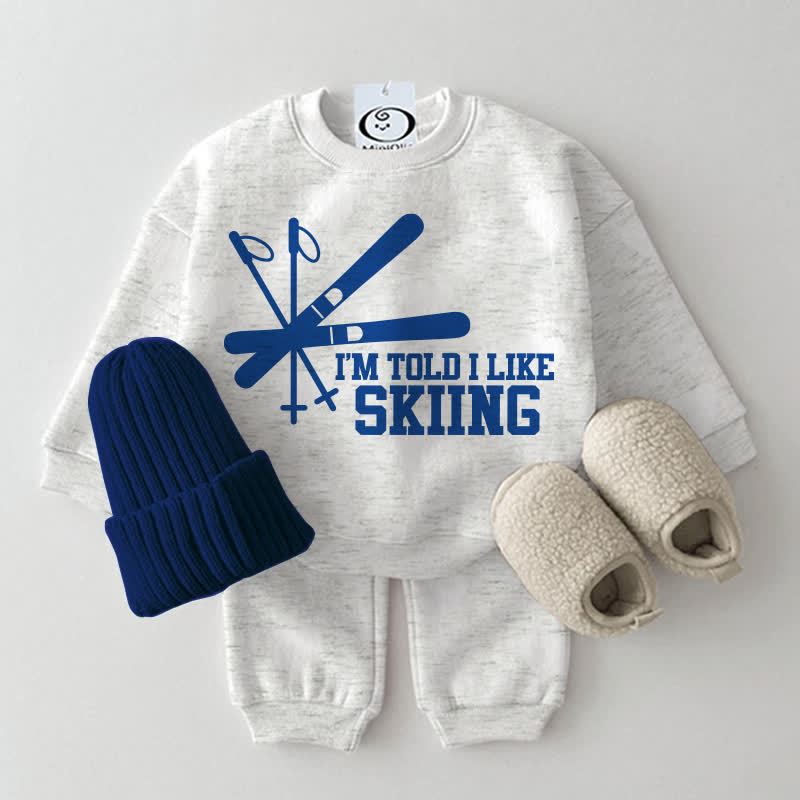 I'M TOLD I LIKE SKIING Baby Sweatsuit 2-piece Set - Light Grey - 2-3T - image 7
