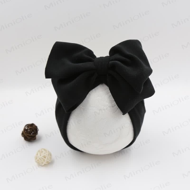 Baby Newborn Bow Solid Color Protector Hat - Black - image 2