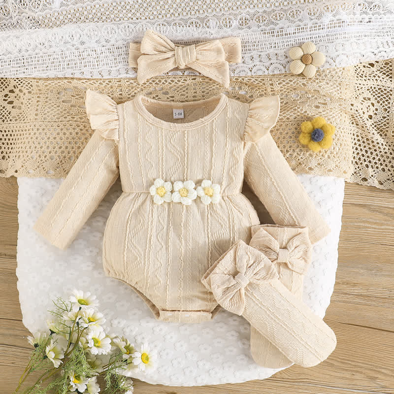Baby Flower Bodysuit Headband Socks - Beige - 12-18M - image 20