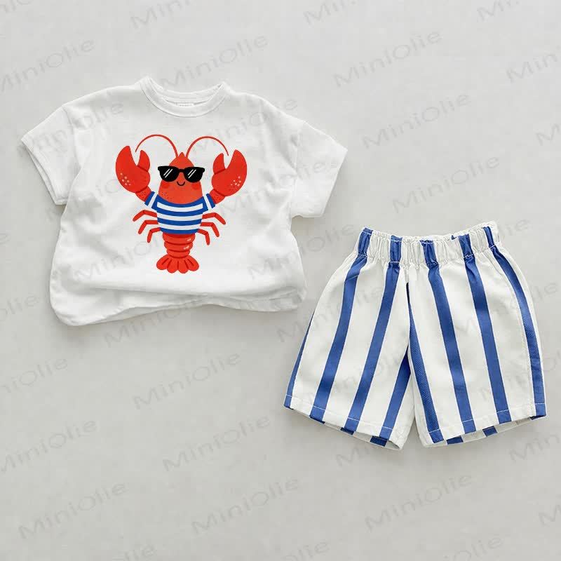 Baby Lobster Print Striped 2-piece Shorts Set - White&Blue - 2-3T - image 1