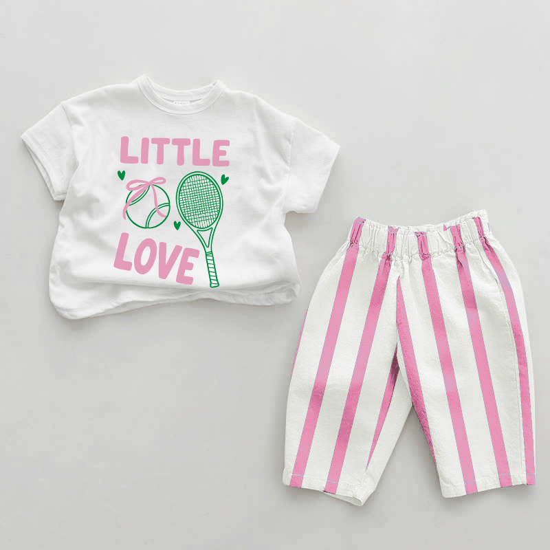 LITTLE LOVE Baby Girl Tennis Pink Vertical Striped 2-piece Set - White&Pink - 2-3T - image 1
