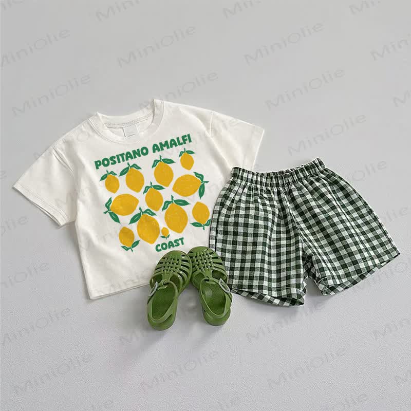 POSITANO AMALFI COAST Baby Lemon Tee and Plaid Shorts 2-Piece Set - White&Green - 3-5T - image 1
