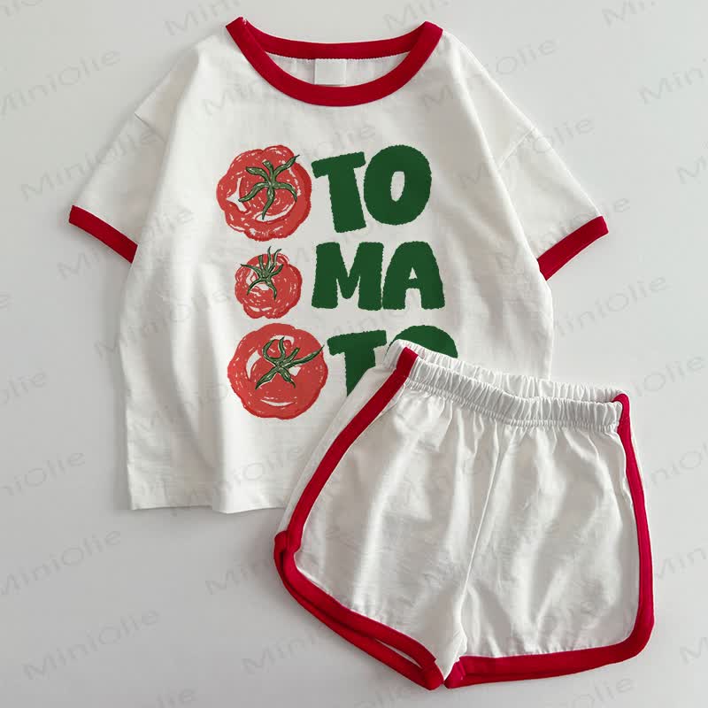 TOMATO Baby T-shirt and Shorts 2-Piece Set - White&Red - 3-5T - image 1