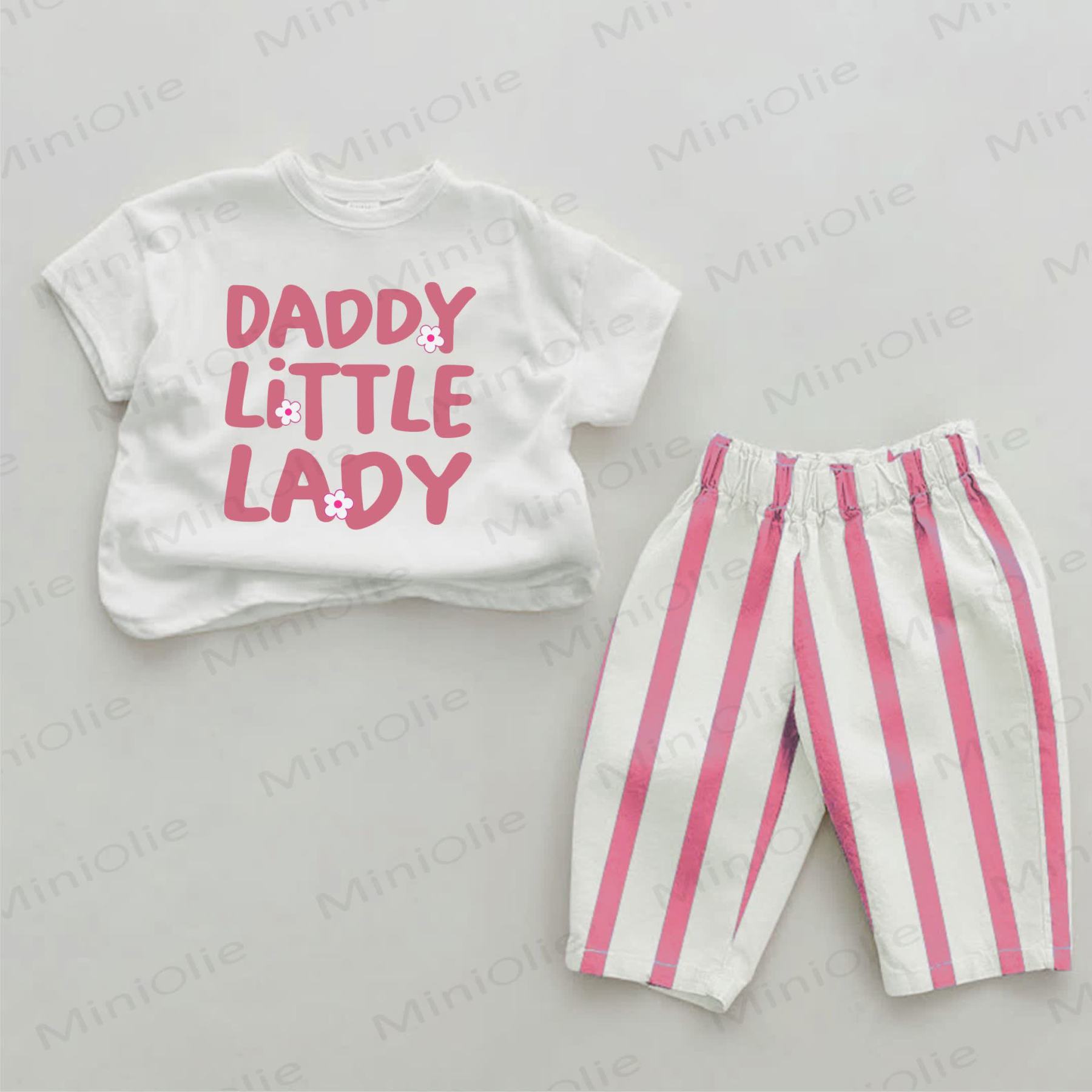 DADDY LITTLE LADY Baby Pink Daisy Print Vertical Striped 2-piece Set - White&Pink - 2-3T - image 1