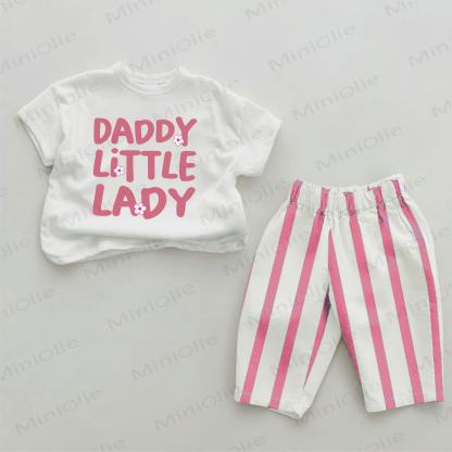 DADDY LITTLE LADY Baby Pink Daisy Print Vertical Striped 2-piece Set - White&Pink - 2-3T - image 1