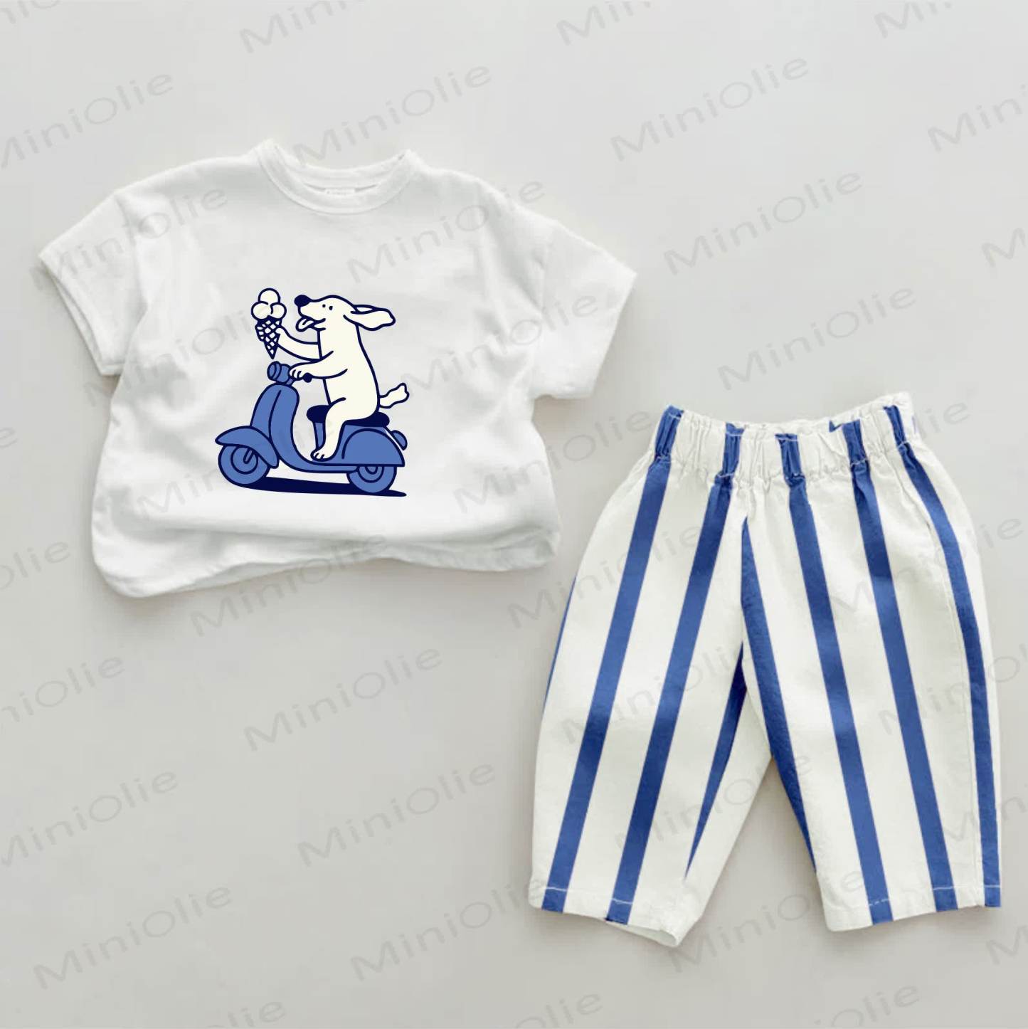 Baby Blue Dog Print Vertical Striped 2-piece Set - White&Blue - 2-3T - image 1