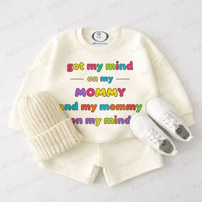 GOT MY MIND ON MY MOMMY AND MY MOMMY ON MY MIND Baby Cream White Sweatshirt and Shorts 2-piece Set - Cream White - 3-4T - image 1