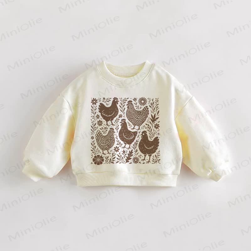 Baby Toddler Chicken and Flowers White Sweatshirt - White - 3-5T - image 1