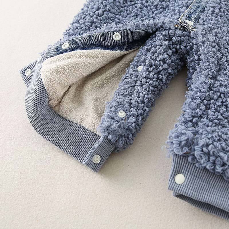Baby Denim Blue Warm Fleece Romper - image 9