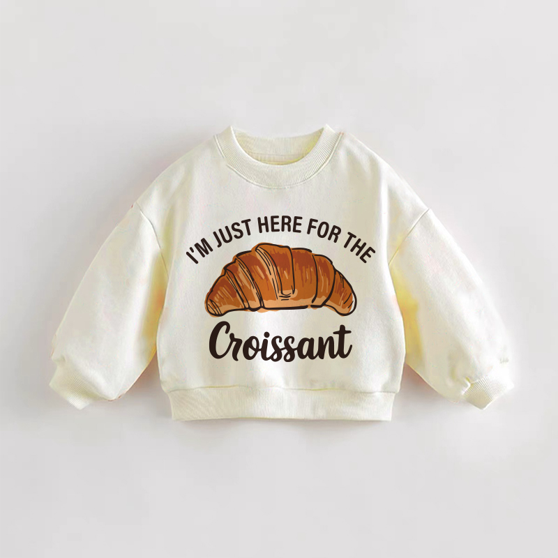 I'M JUST HERE FOR THE CROISSANT Baby Toddler Cream Sweatshirt - Cream - 3-5T - image 1