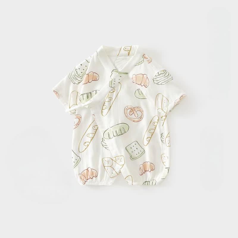 Baby White Fruit/Vegetable/Food Summer Wrap Front Romper - Bread - 15-22M - image 3