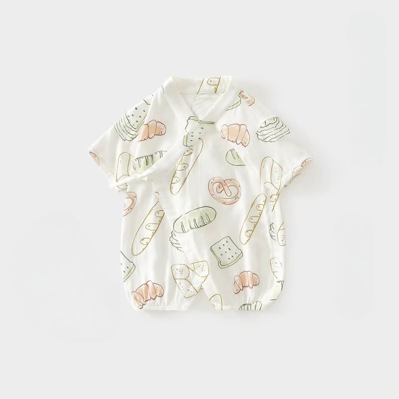 Baby White Fruit/Vegetable/Food Summer Wrap Front Romper - Bread - 15-22M - image 3