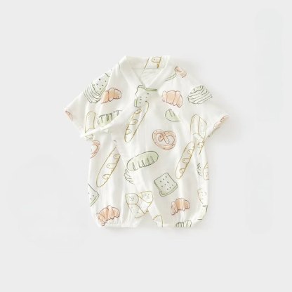 Baby White Fruit/Vegetable/Food Summer Wrap Front Romper - Bread - 15-22M - image 3