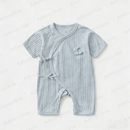 Baby Cotton Solid Color Romper - Blue - 9-12M - image 5