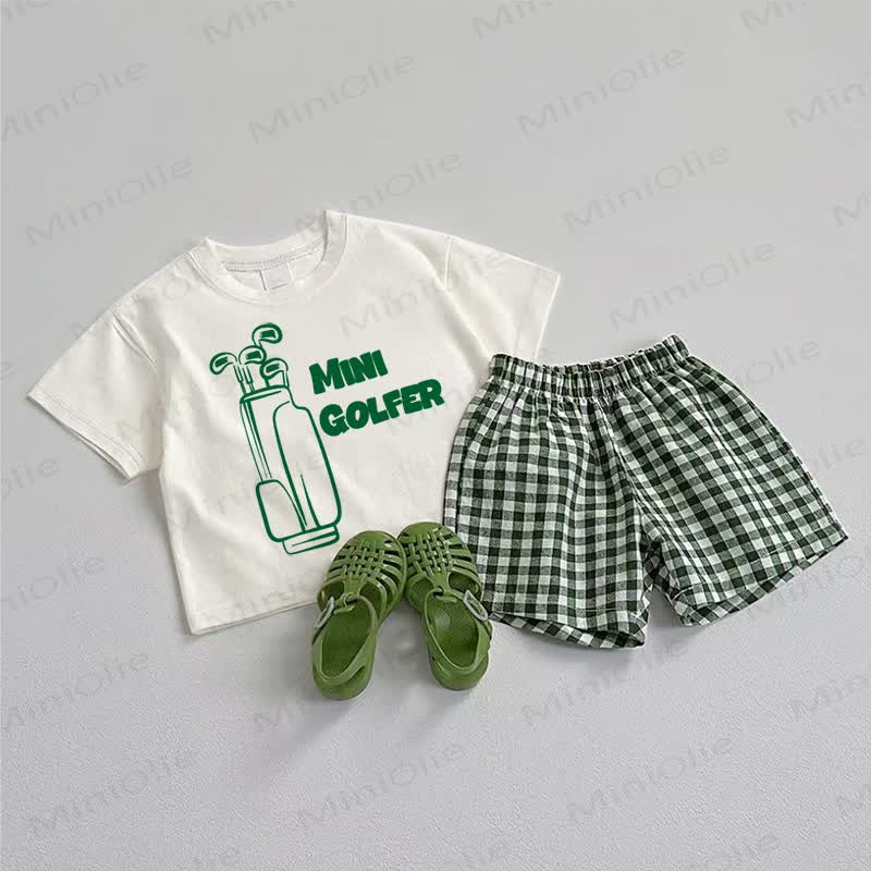 MINI GOLFER Baby Tee and Plaid Shorts 2-Piece Set - White&Green - 3-5T - image 1